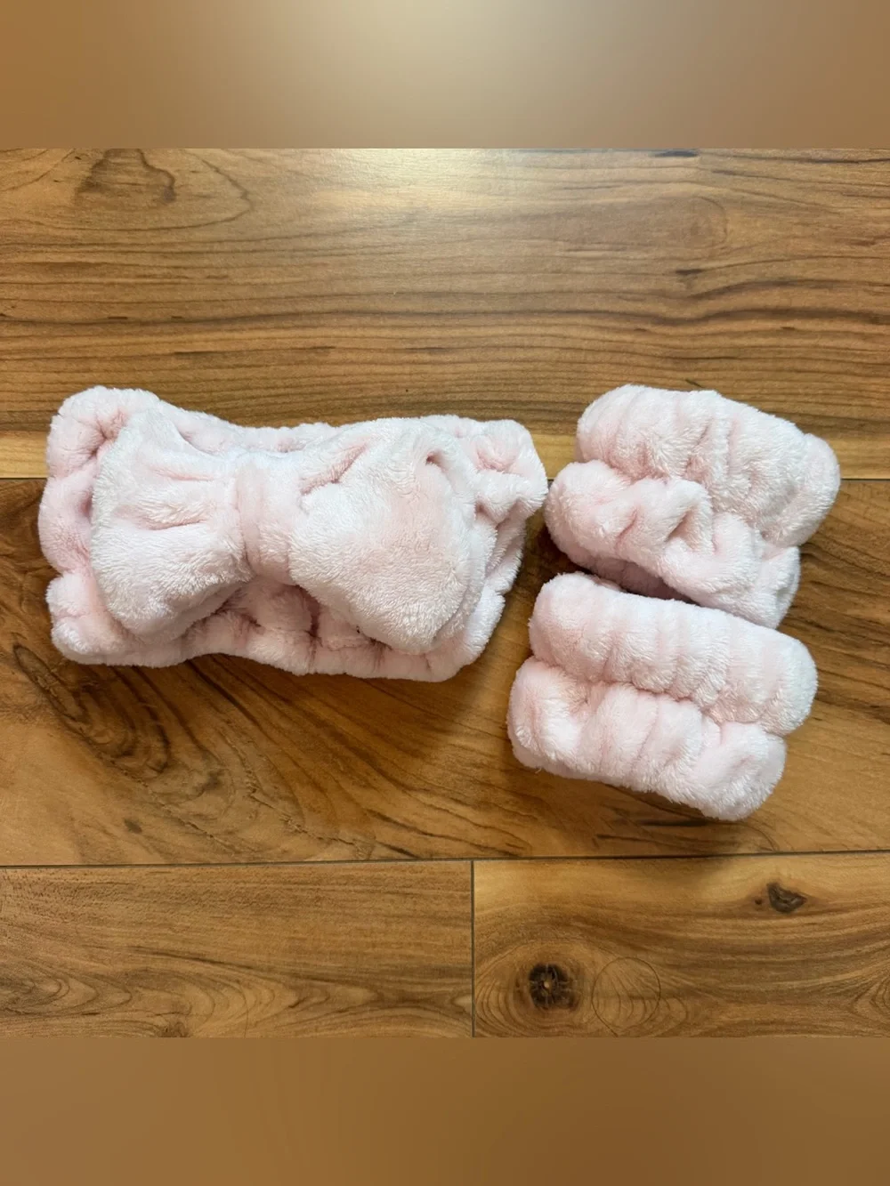 Soft Pink Plush Headband and Wristbands Set for women